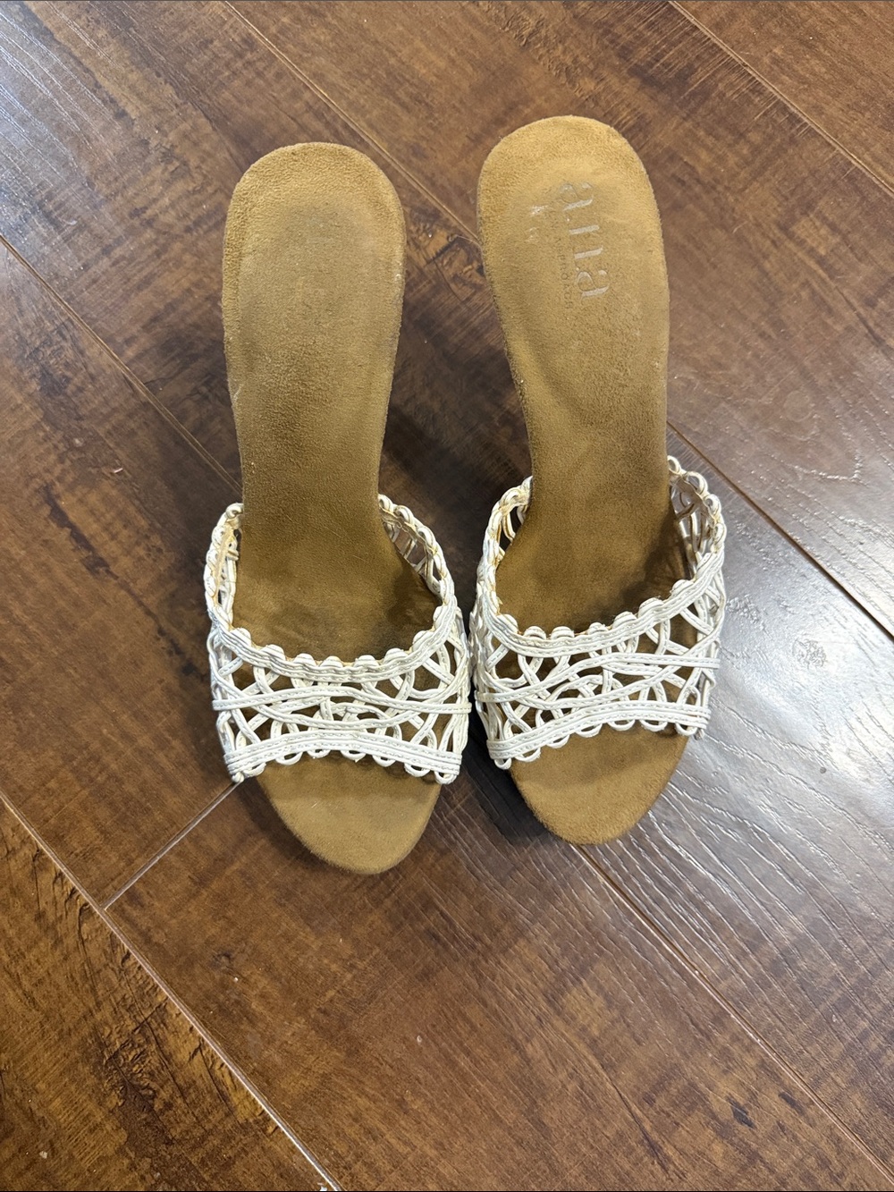 Braided Ivory Slide Mules with Tan Suede-Look Footbed